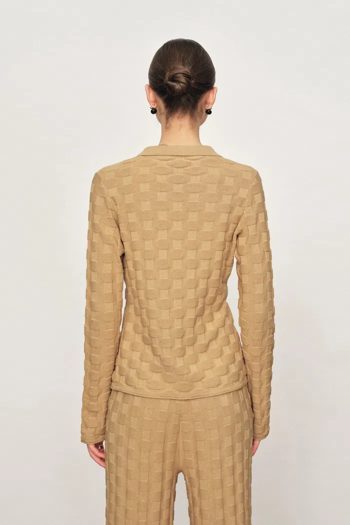 Elowen Plaid Textured Knit Cardigan in Cotton Blend Knit - Image 3