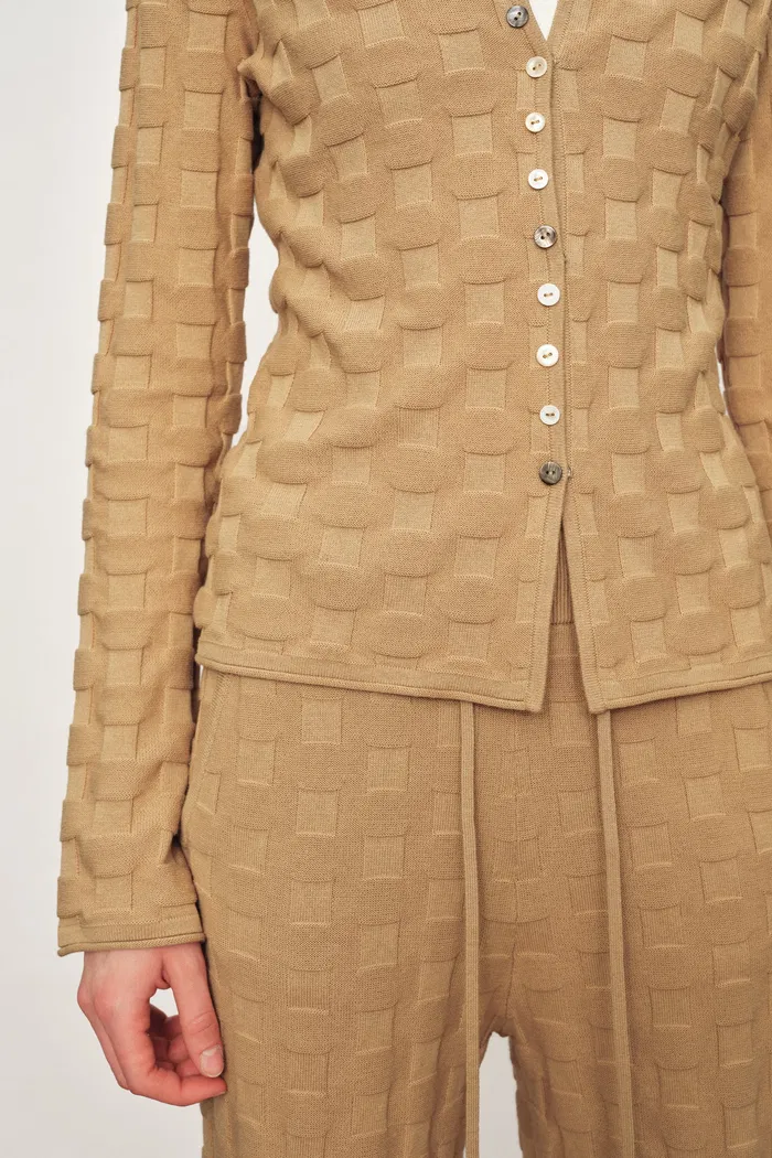 Elowen Plaid Textured Knit Cardigan in Cotton Blend Knit - Image 5