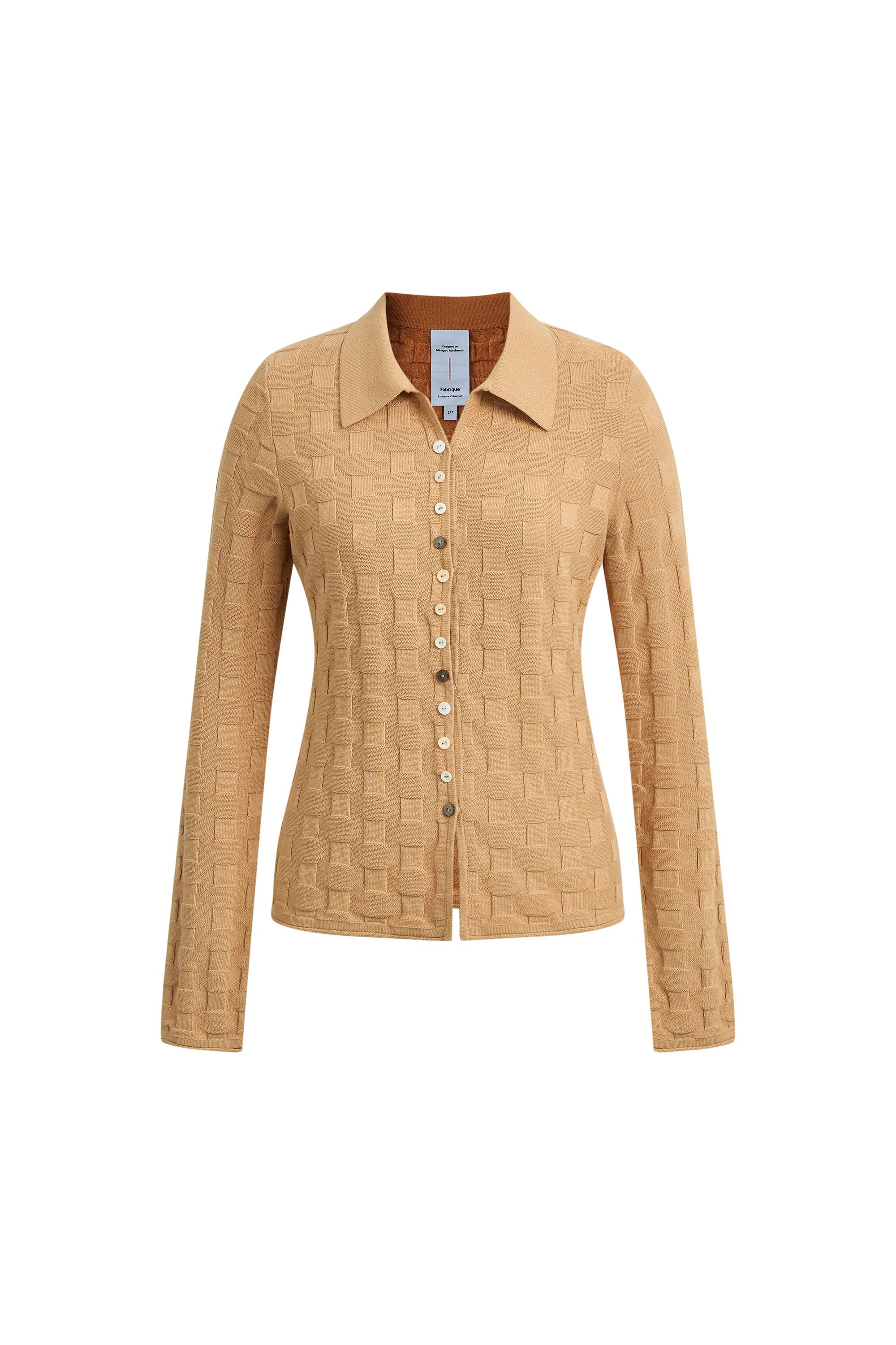 Elowen Plaid Textured Knit Cardigan in Cotton Blend Knit - Image 6