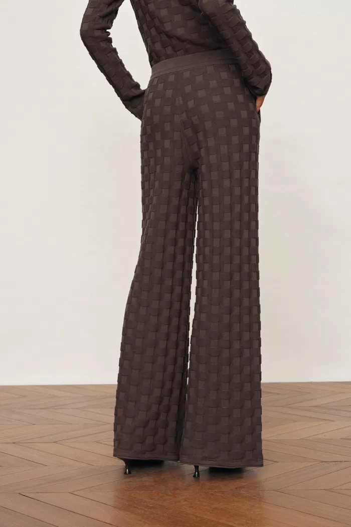 Elowen Plaid Textured Knit Pants in Cotton Blend Knit - Image 4
