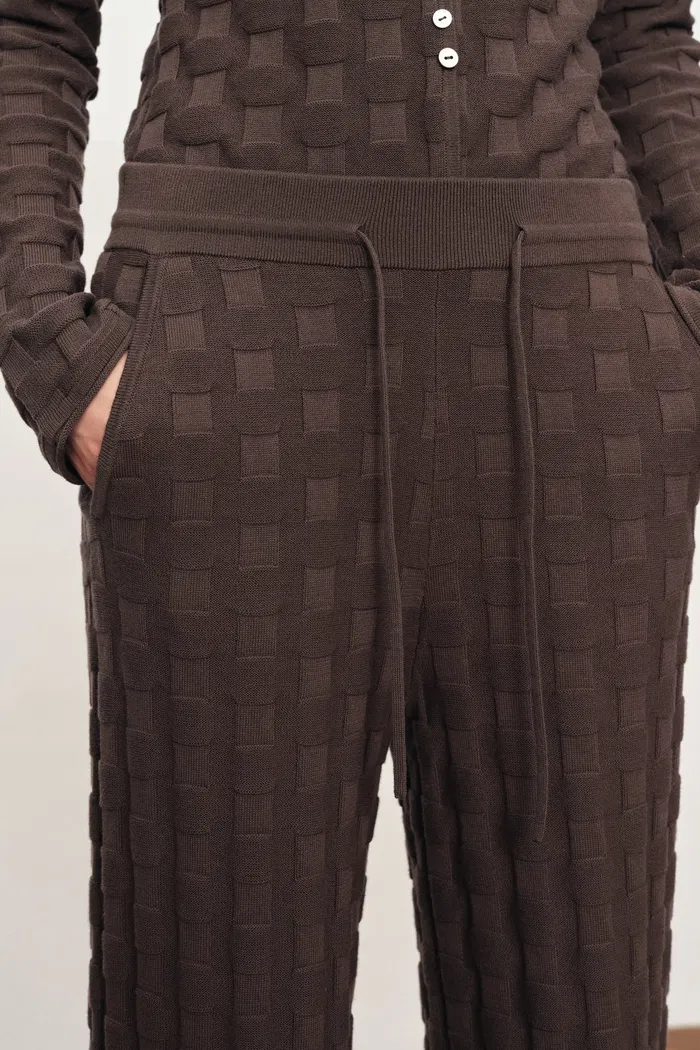 Elowen Plaid Textured Knit Pants in Cotton Blend Knit - Image 5