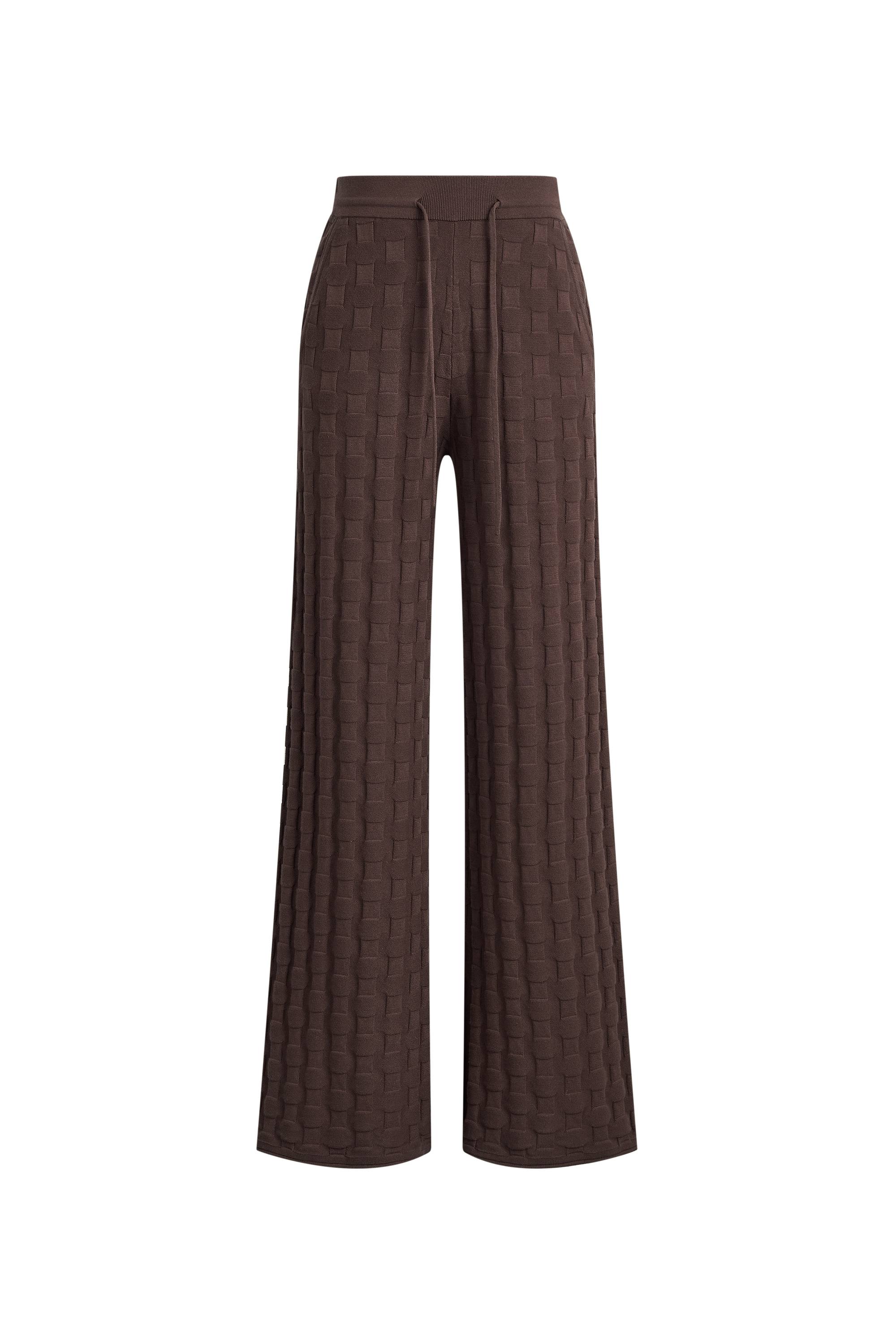 Elowen Plaid Textured Knit Pants in Cotton Blend Knit - Image 6