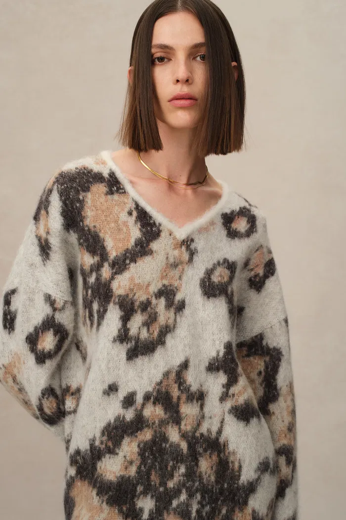 Elsie Leopard Print Sweater in Baby Alpaca Blend Knit - Image 2