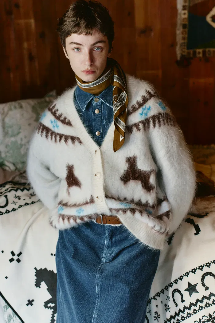 Elva Christmas Pony Knit Cardigan in Merino Mohair Multi-Yarn Knit
