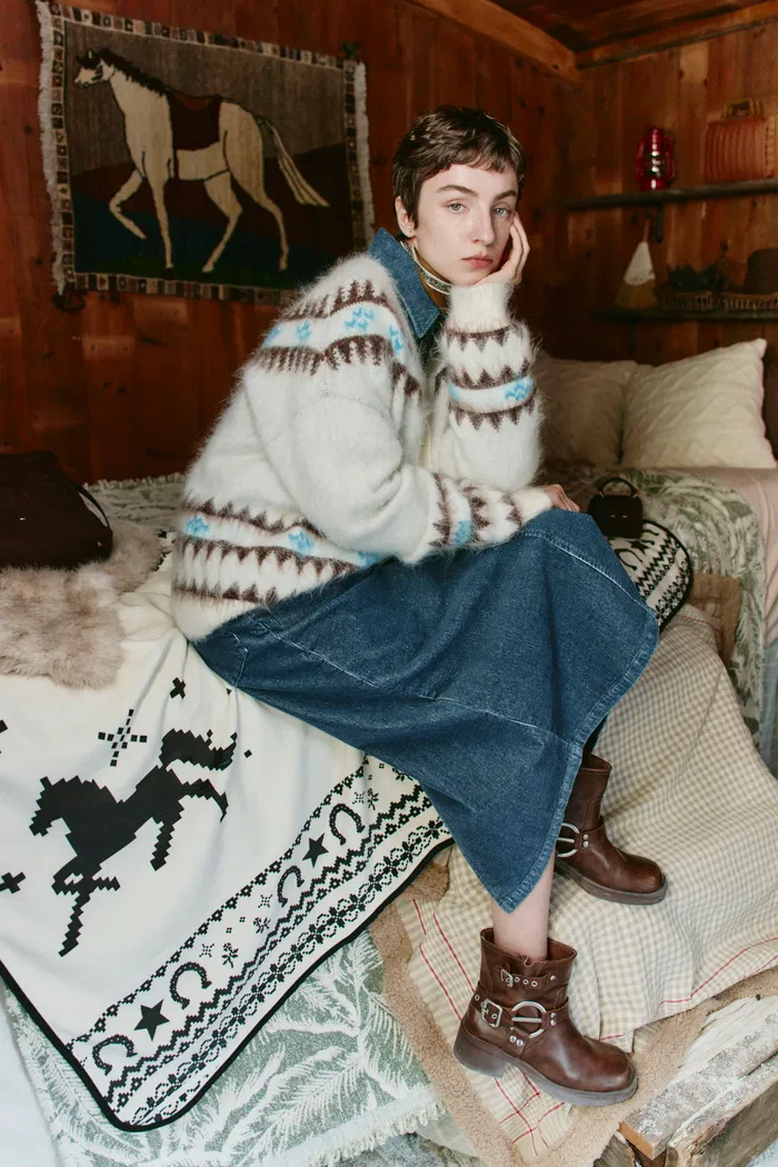 Elva Christmas Pony Knit Cardigan in Merino Mohair Multi-Yarn Knit - Image 3