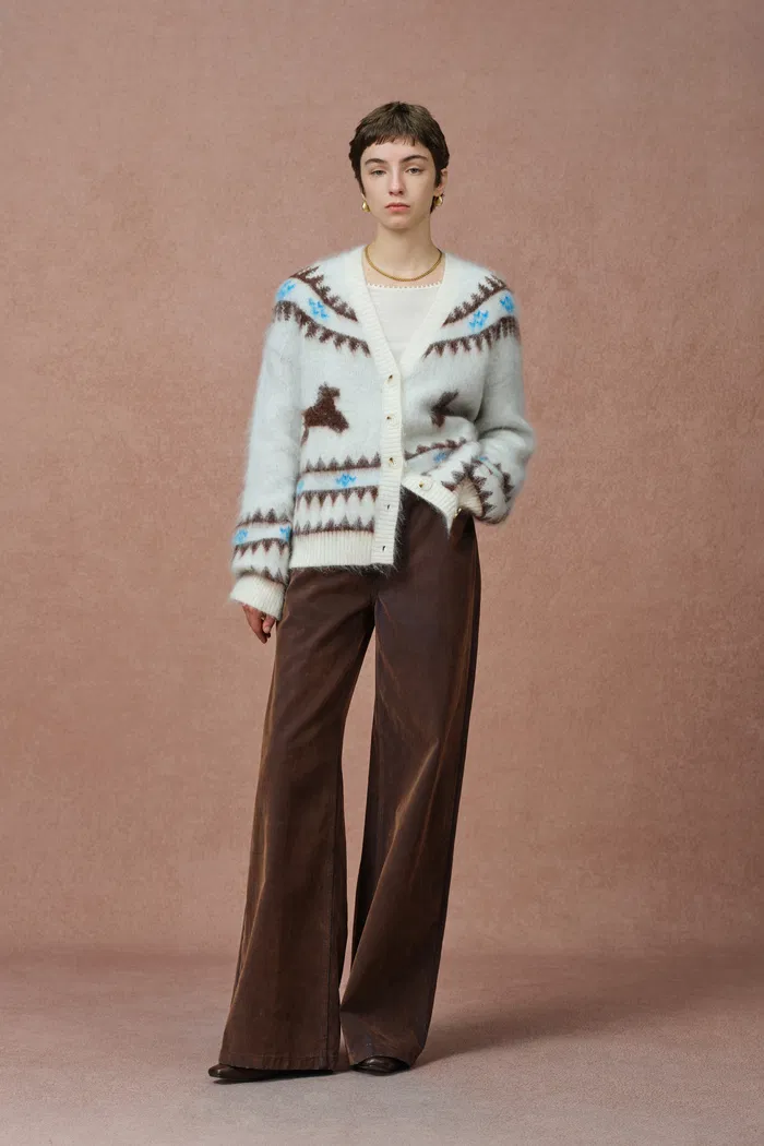 Elva Christmas Pony Knit Cardigan in Merino Mohair Multi-Yarn Knit - Image 5