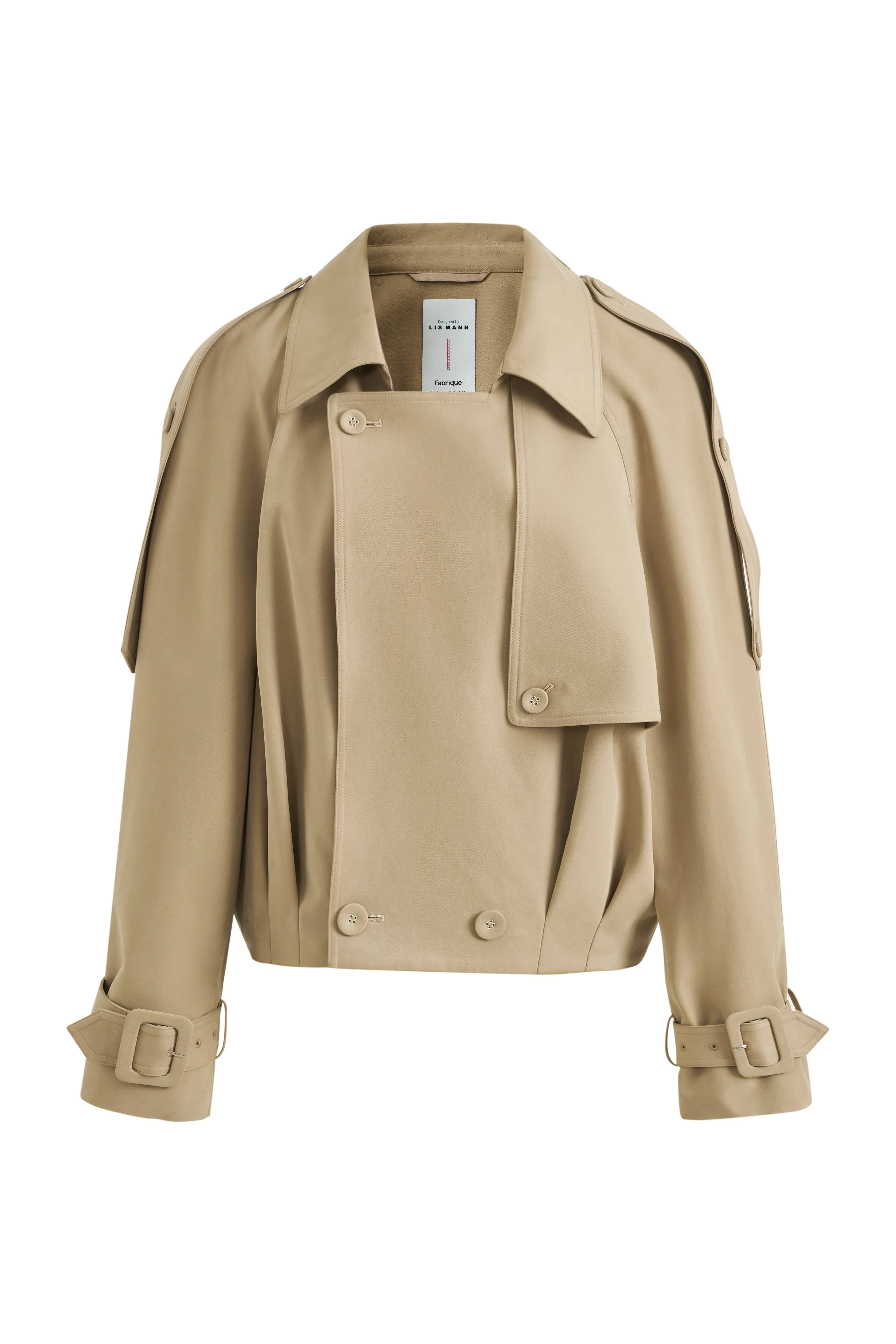 Elva Large Lapel Pleated Hem Short Trench Coat in Lightweight Blend - Deeper Green - Image 7
