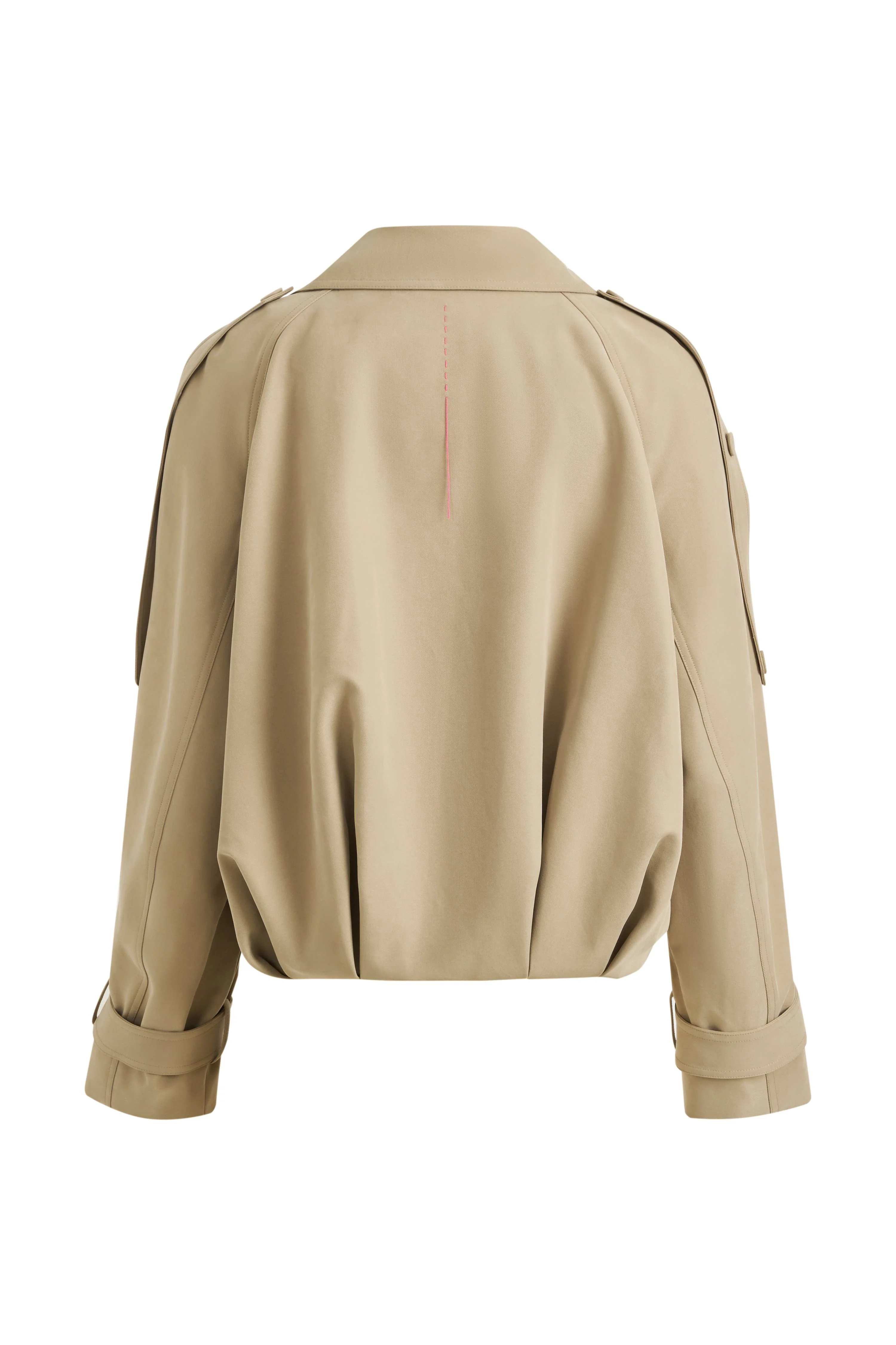 Elva Large Lapel Pleated Hem Short Trench Coat in Lightweight Blend - Deeper Green - Image 8