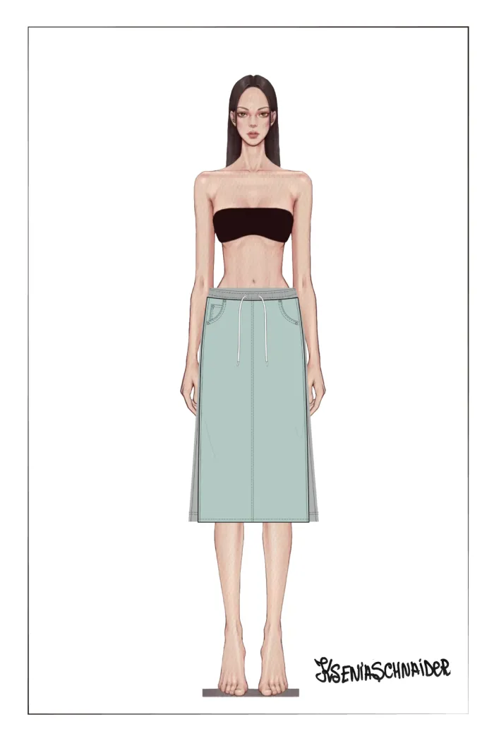 Elvin Patchwork Midi Skirt in Cotton Denim - Image 10
