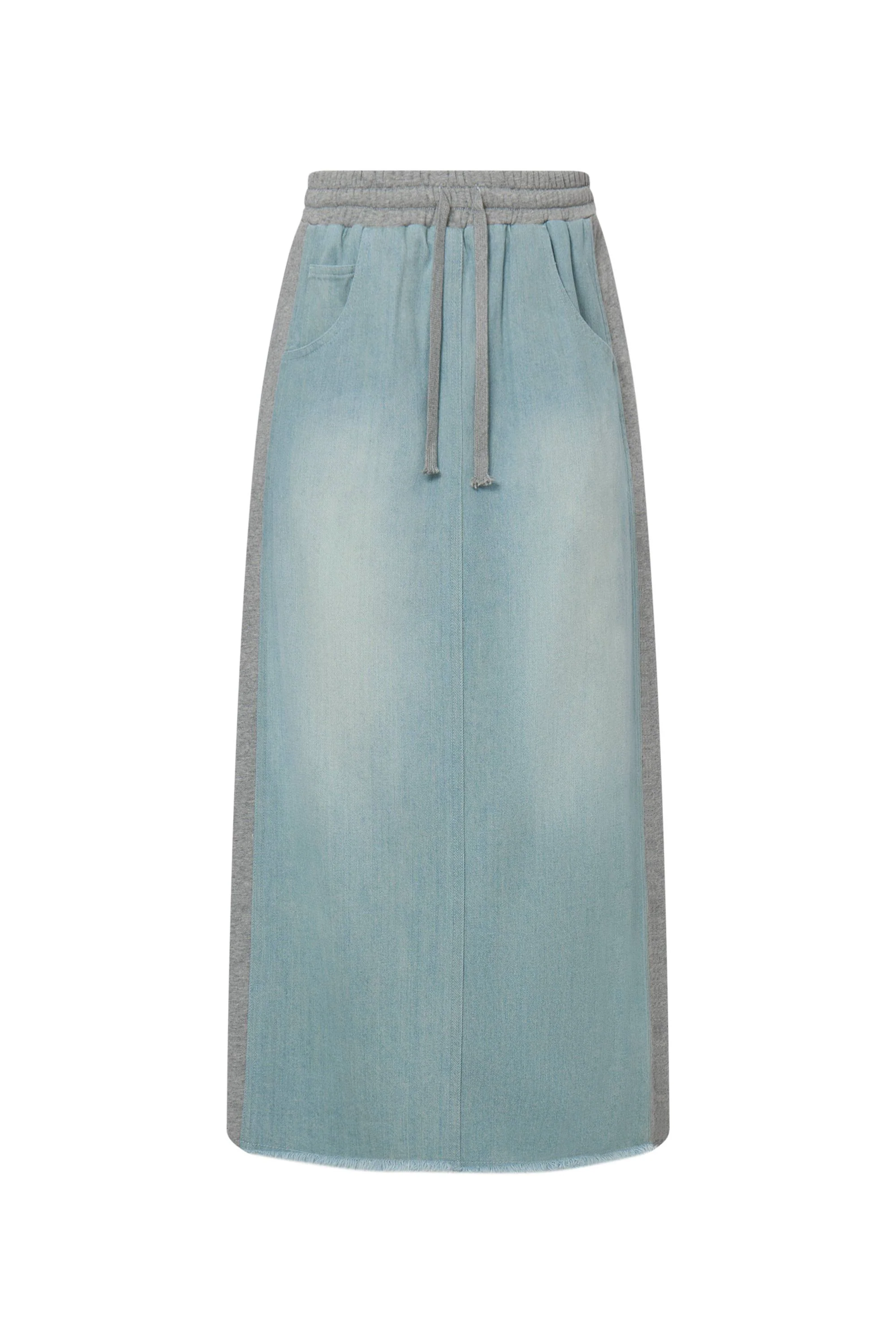 Elvin Patchwork Midi Skirt in Cotton Denim - Image 11