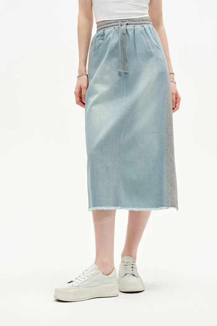 Elvin Patchwork Midi Skirt in Cotton Denim - Image 5