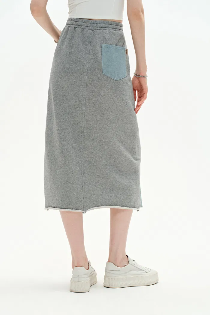 Elvin Patchwork Midi Skirt in Cotton Denim - Image 7