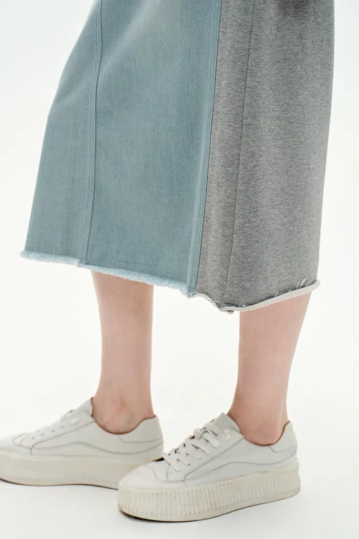 Elvin Patchwork Midi Skirt in Cotton Denim - Image 8