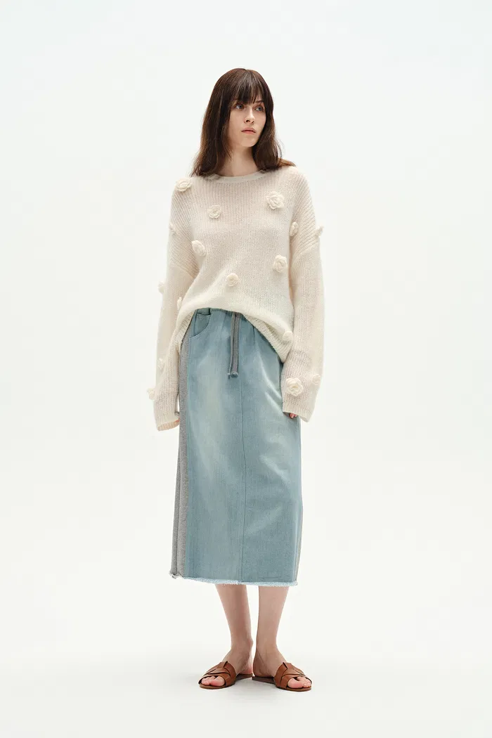 Elvin Patchwork Midi Skirt in Cotton Denim - Image 9