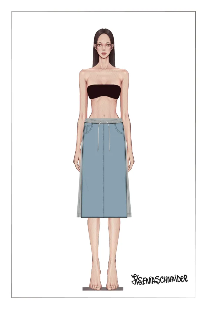 Elvin Patchwork Midi Skirt in Cotton Denim - Image 10