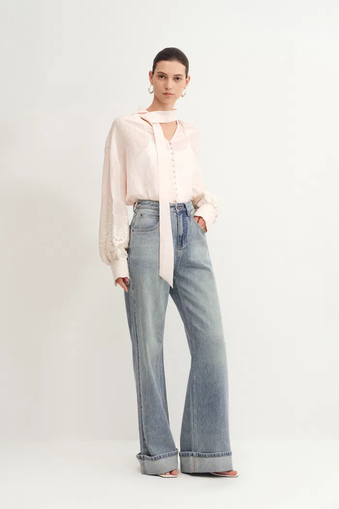 Emerie Straight Wide Leg Jeans in Cotton Denim - Image 2
