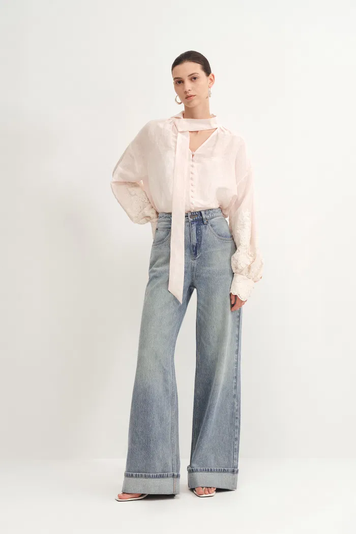 Emerie Straight Wide Leg Jeans in Cotton Denim - Image 3