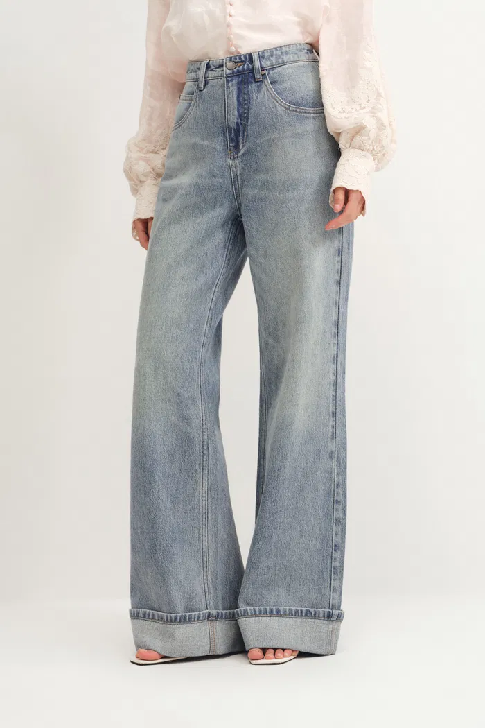 Emerie Straight Wide Leg Jeans in Cotton Denim - Image 4