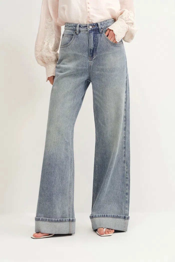 Emerie Straight Wide Leg Jeans in Cotton Denim - Image 5