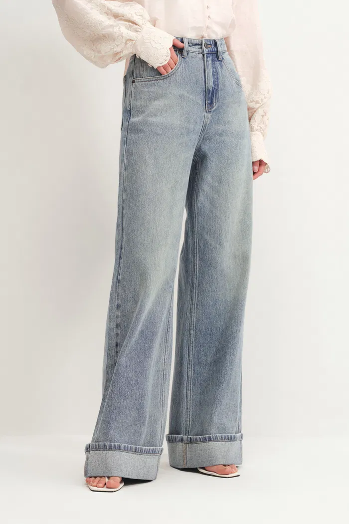 Emerie Straight Wide Leg Jeans in Cotton Denim - Image 6