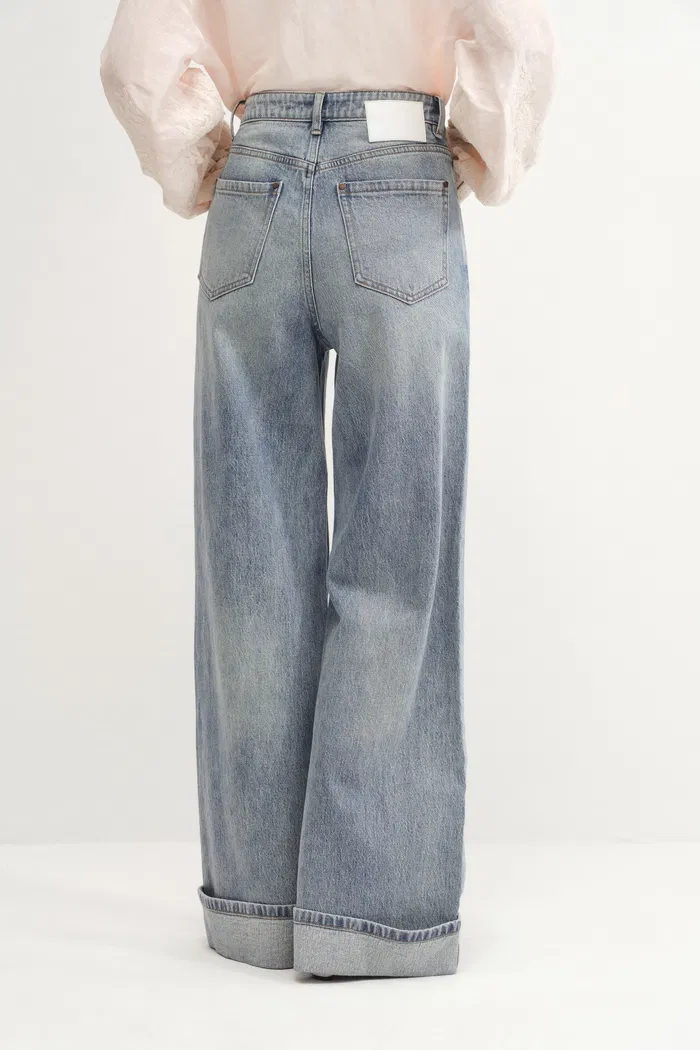 Emerie Straight Wide Leg Jeans in Cotton Denim - Image 7
