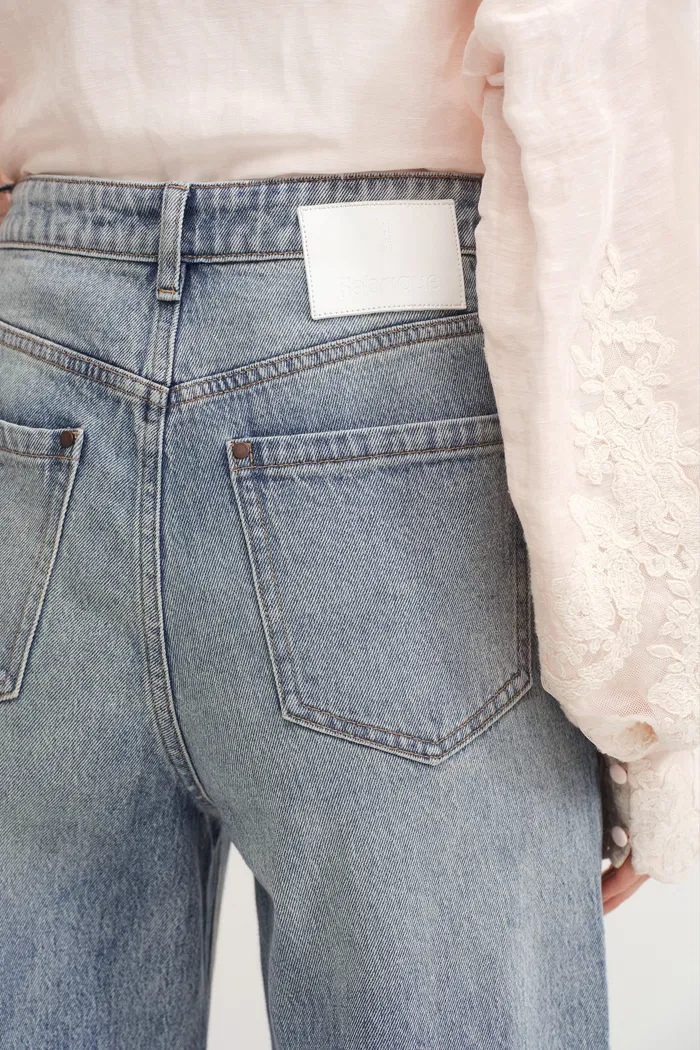 Emerie Straight Wide Leg Jeans in Cotton Denim - Image 9