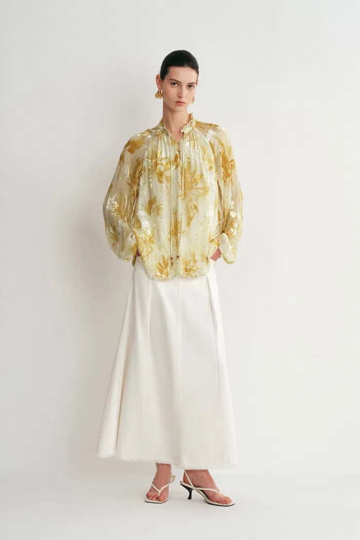 Emery Semi Sheer Sleeve Blouse in Burnout Silk Georgette - Image 4