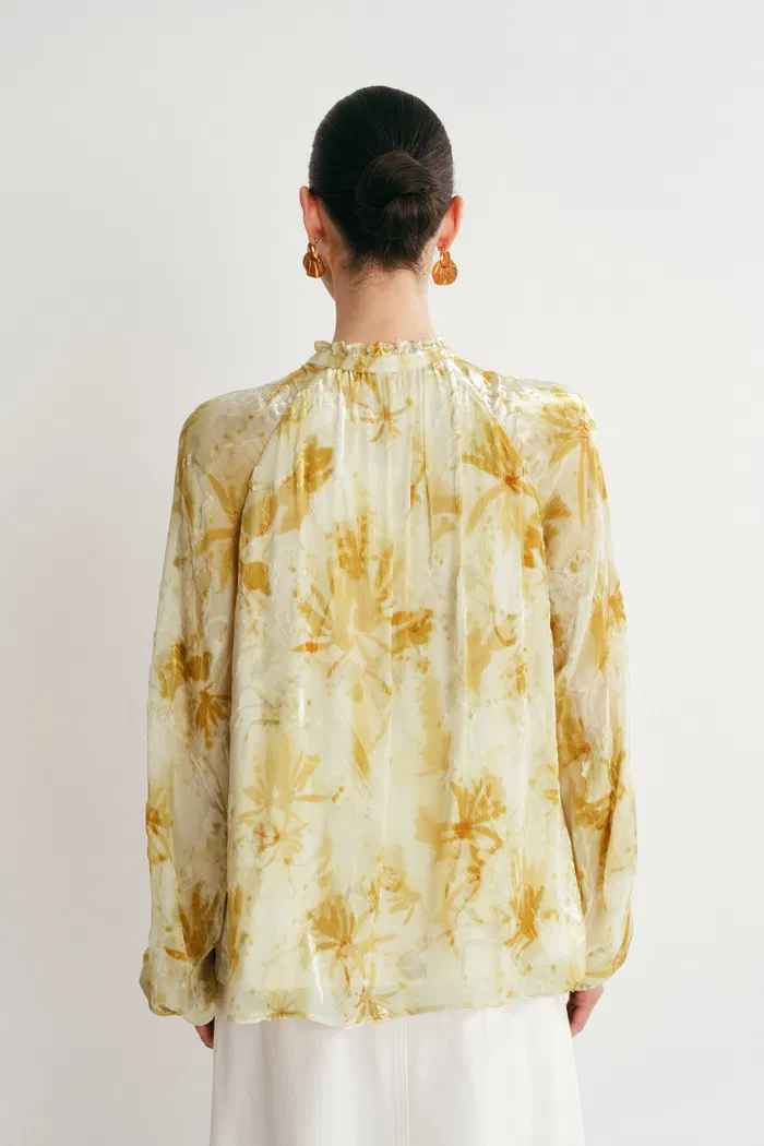 Emery Semi Sheer Sleeve Blouse in Burnout Silk Georgette - Image 6