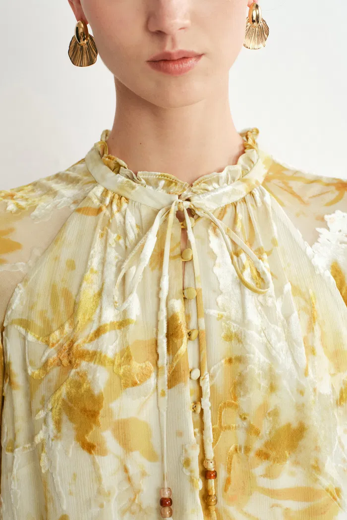 Emery Semi Sheer Sleeve Blouse in Burnout Silk Georgette - Image 7