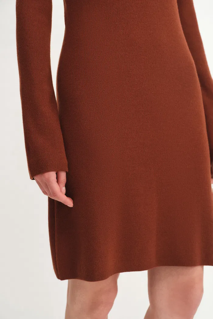 Emily Red Henley Collar Fitted Short Dress in Merino Wool Knit - Image 8
