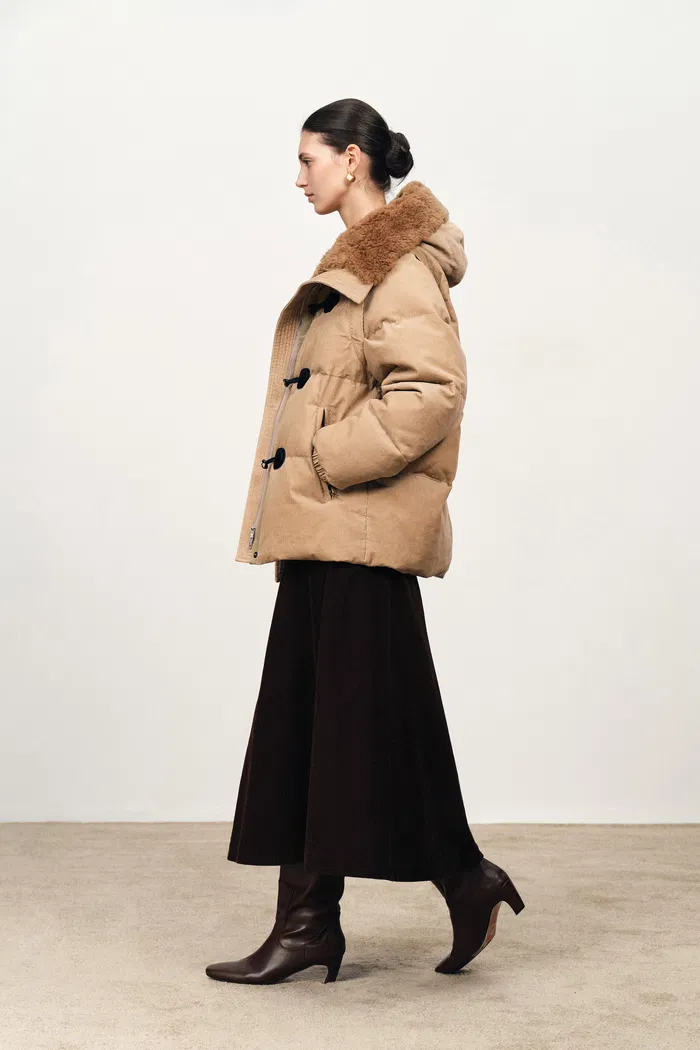 Emma Detachable Down Jacket in Cotton Corduroy - Image 3