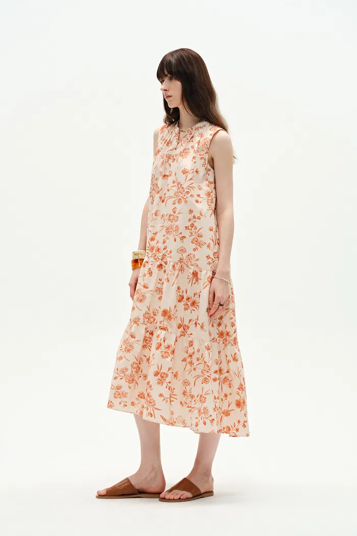 Emma Hand Painted Flora Sleeveless Midi Dress in Silk Cotton - Image 4