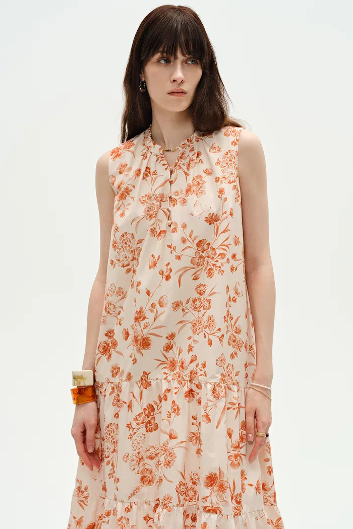 Emma Hand Painted Flora Sleeveless Midi Dress in Silk Cotton - Image 7