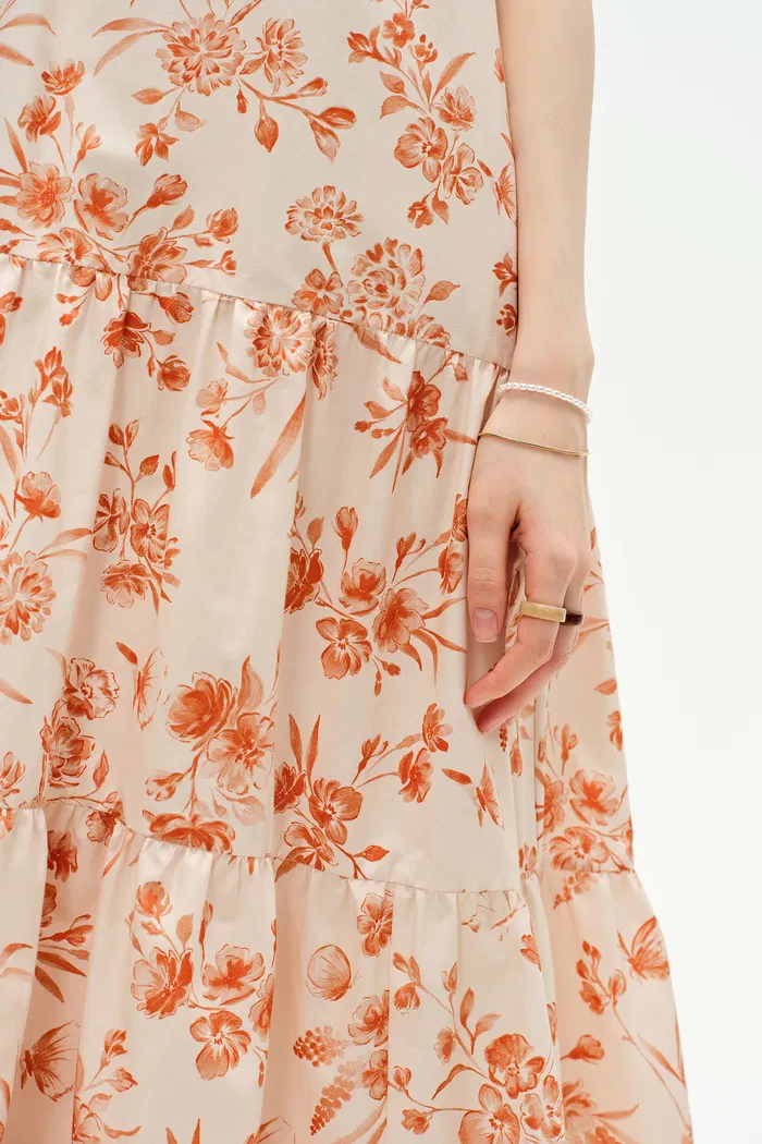 Emma Hand Painted Flora Sleeveless Midi Dress in Silk Cotton - Image 9