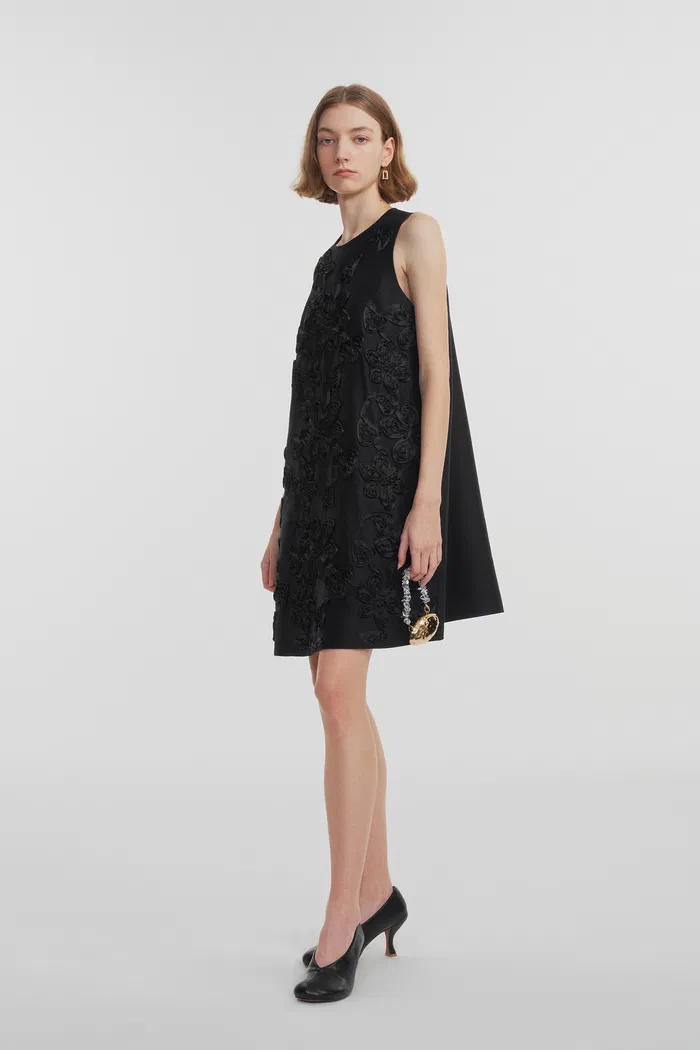 Engrave Embroidered Dress in Silk Wool Blend - Image 3