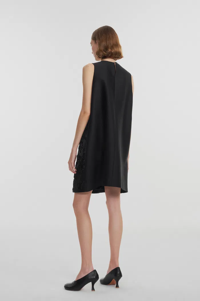 Engrave Embroidered Dress in Silk Wool Blend - Image 4