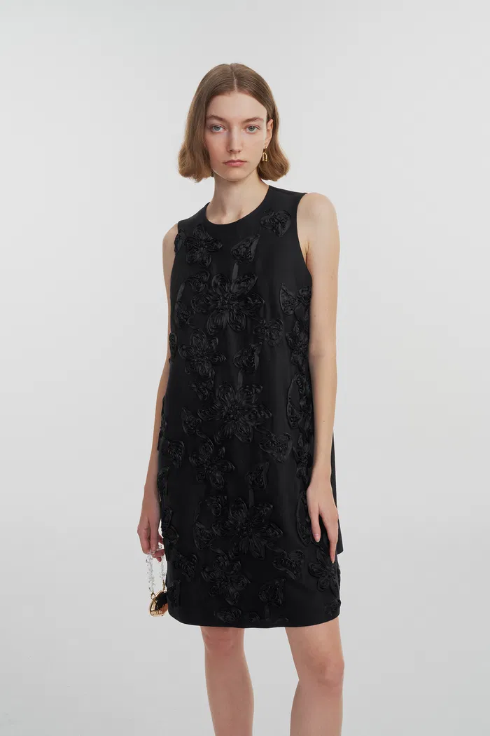 Engrave Embroidered Dress in Silk Wool Blend - Image 5