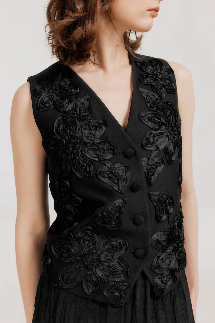 Engrave Silk-Wool Blend Embroidered Vest - Image 2