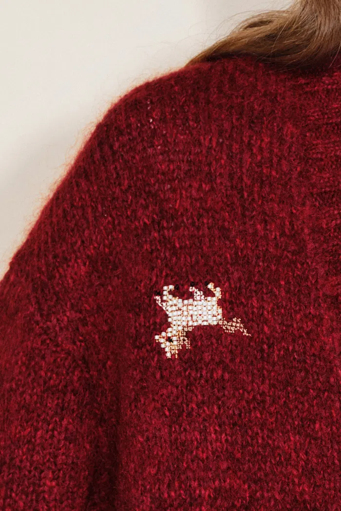 Erica V Neck Beaded Pony Cardigan in Wool Mohair Blend Knit - Image 9