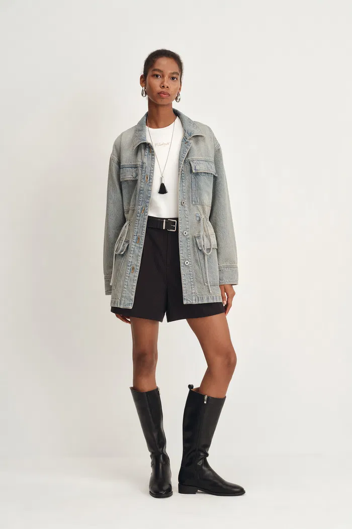 Esme Safari Style Drawstring Jacket in Cotton Denim - Image 5