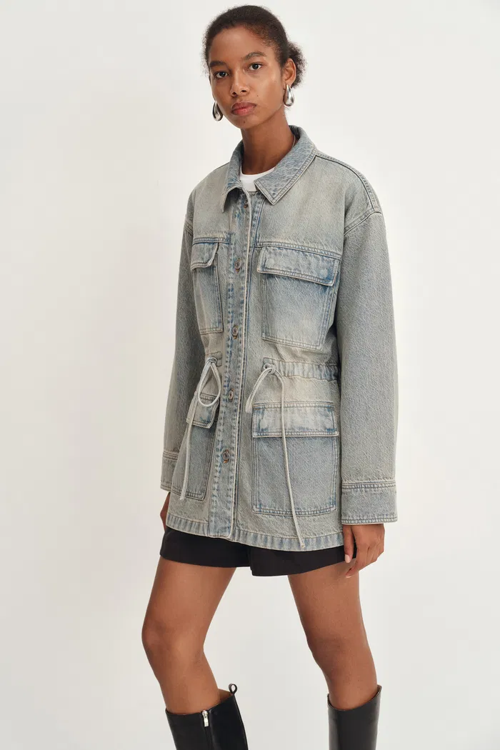 Esme Safari Style Drawstring Jacket in Cotton Denim - Image 7