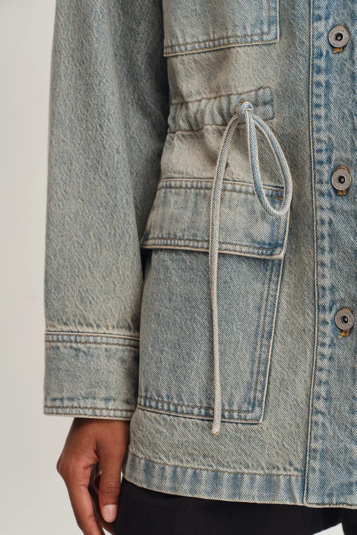 Esme Safari Style Drawstring Jacket in Cotton Denim - Image 9