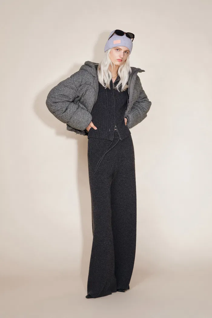 Ethel Hooded Down Jacket in Merino Wool Cable Knit - Image 3
