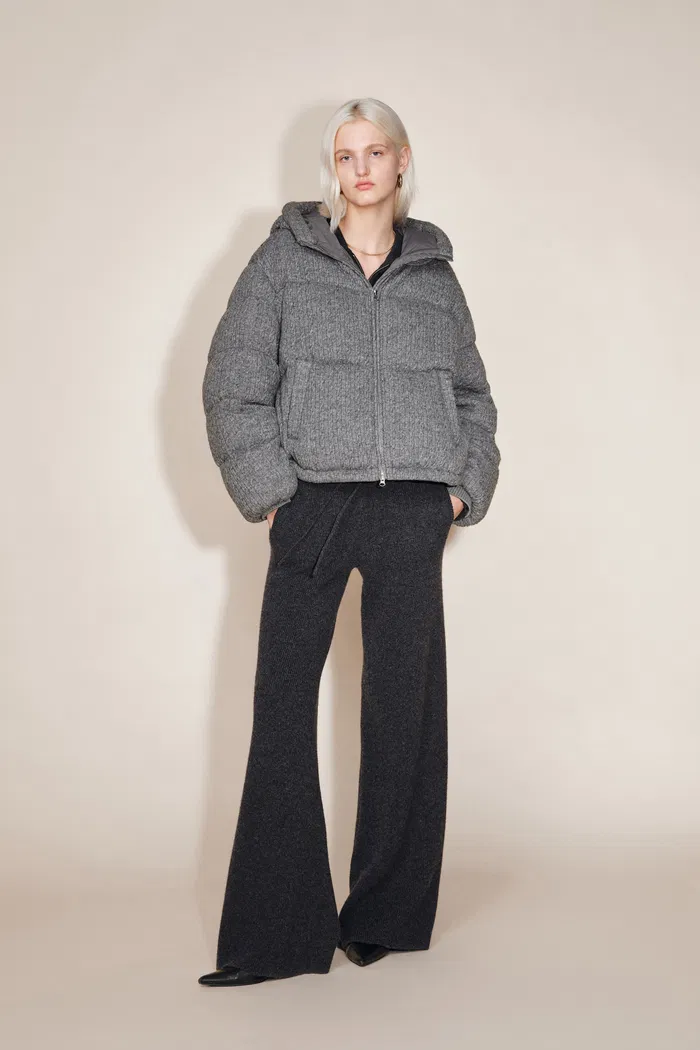 Ethel Hooded Down Jacket in Merino Wool Cable Knit - Image 4