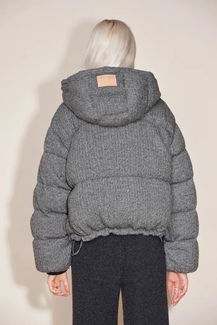 Ethel Hooded Down Jacket in Merino Wool Cable Knit - Image 6