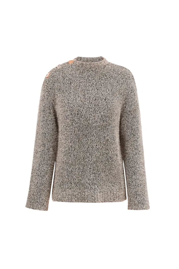 Eva Asymmetric Metallic Sweater in Lurex Blend Knit - Image 10