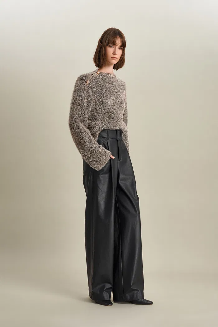 Eva Asymmetric Metallic Sweater in Lurex Blend Knit - Image 3