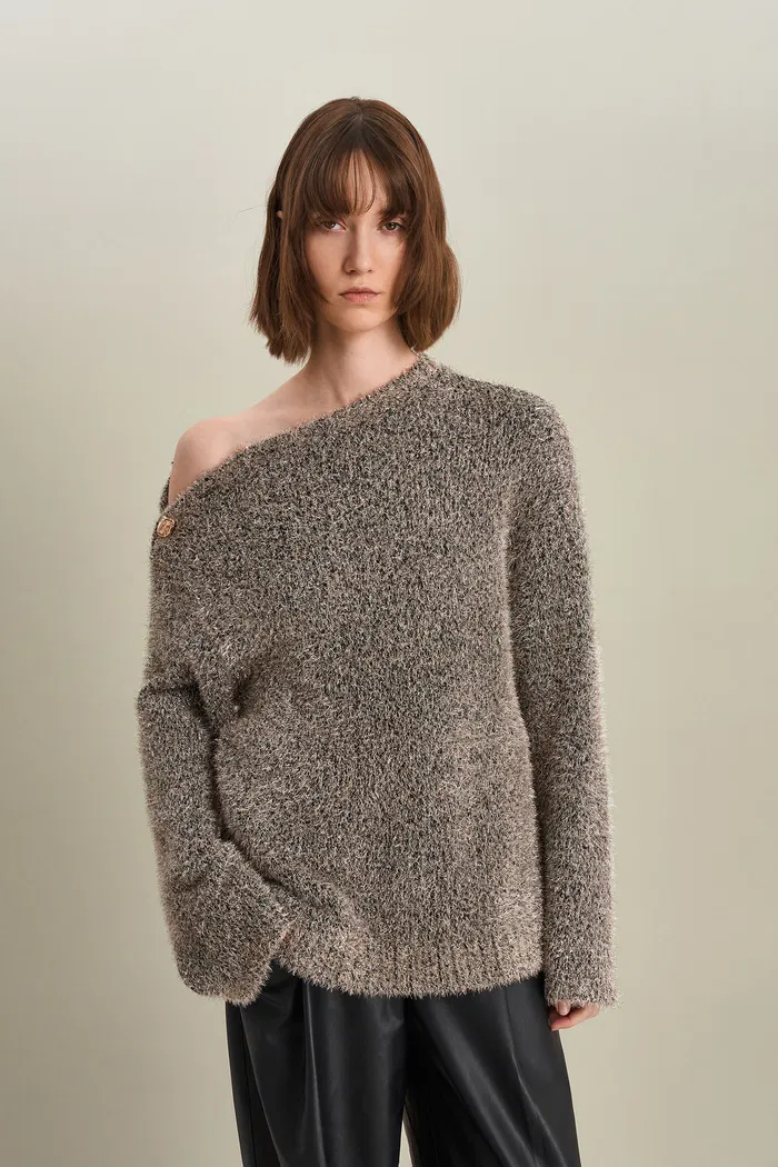 Eva Asymmetric Metallic Sweater in Lurex Blend Knit - Image 6