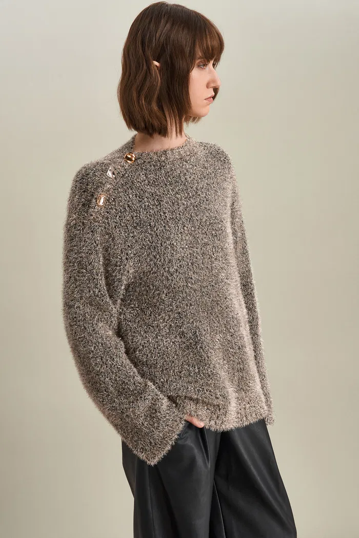 Eva Asymmetric Metallic Sweater in Lurex Blend Knit - Image 7