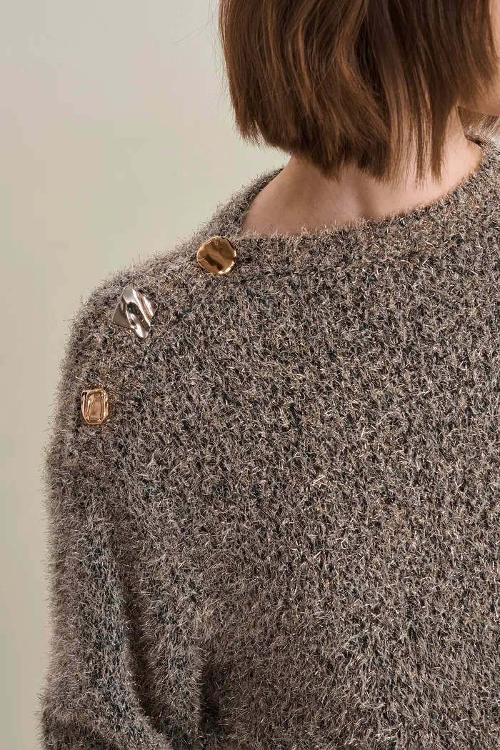 Eva Asymmetric Metallic Sweater in Lurex Blend Knit - Image 8